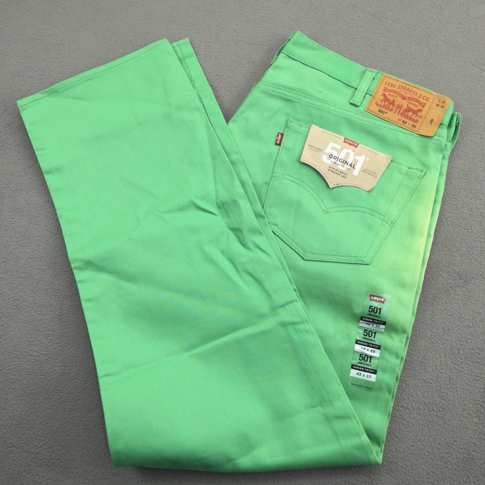 Levis 501 Original Shrink To Fit Jeans Mens 42x32 Green Straight Leg Button Fly